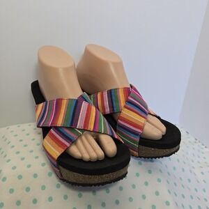 Volatile Sandals Womens Size 9 Bright Multicolored Serape Wedges Comfort Slip On